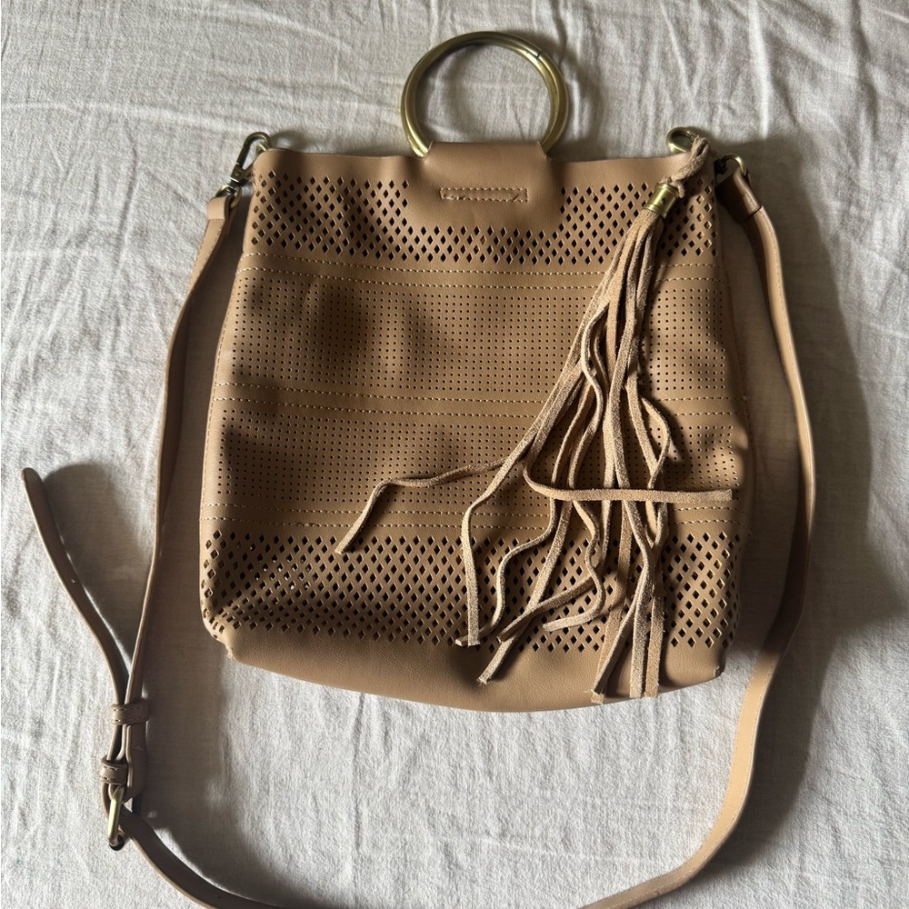 Anthropologie Perforated Tan Shoulder Bag